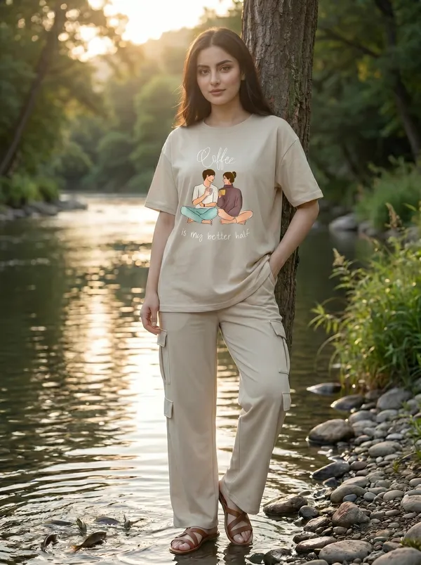 Fasense_Women's_"Coffee_is_my_Better_Half"_Tencel_Modal_Lycra_Oversized_Tshirt_and_Cargo_Set_-_Super_Soft_Breathable_Premium_Night_Suit