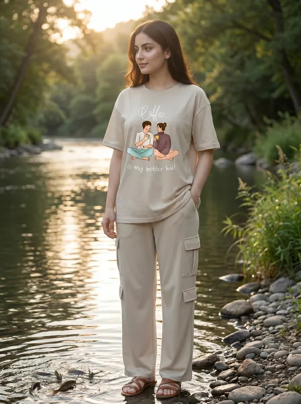 Fasense_Women's_"Coffee_is_my_Better_Half"_Tencel_Modal_Lycra_Oversized_Tshirt_and_Cargo_Set_-_Super_Soft_Breathable_Premium_Night_Suit
