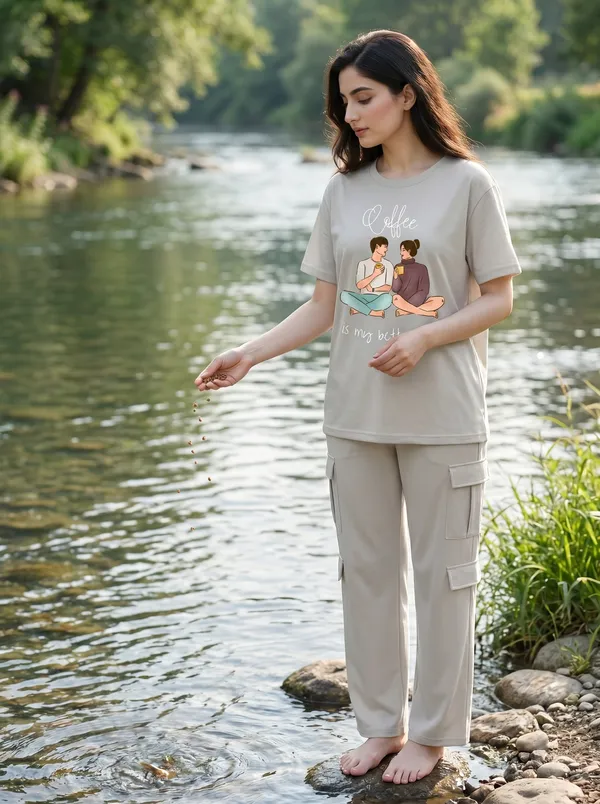 Fasense_Women's_"Coffee_is_my_Better_Half"_Tencel_Modal_Lycra_Oversized_Tshirt_and_Cargo_Set_-_Super_Soft_Breathable_Premium_Night_Suit
