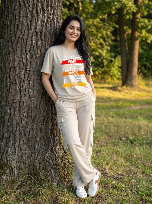 Fasense_Women's_"No_Fear_No_Limits"_Motivational_Co-ords_Set_-_Tencel_Super_Soft_Modal_Lycra_Top_and_Cargo_Set