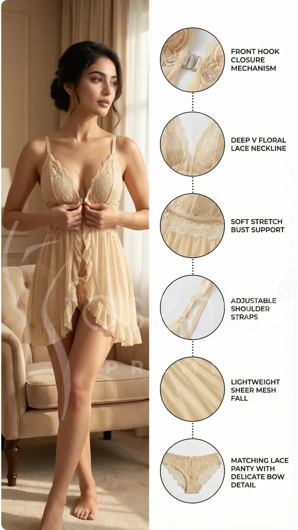 Fasense_Champagne_Lace_Bridal_Babydoll_Lingerie_Set_–_Sheer_Honeymoon_Nightwear_for_Women