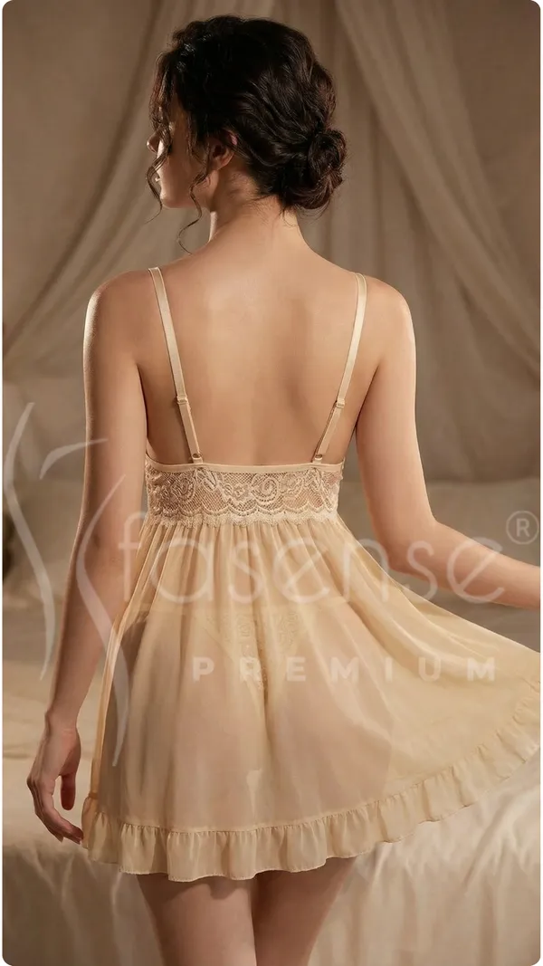 Fasense_Champagne_Lace_Bridal_Babydoll_Lingerie_Set_–_Sheer_Honeymoon_Nightwear_for_Women