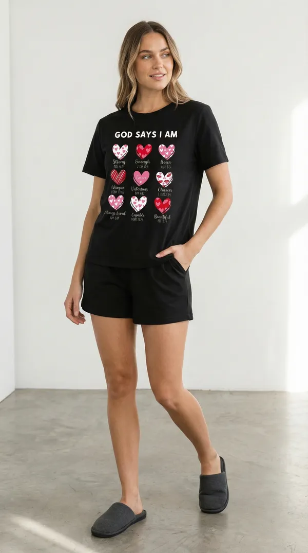 Fasense_Women's_Premium_Tencel_Modal_Night_Suit_-_"God_Says_I_Am"_Affirmation_Top_&_Shorts_Set