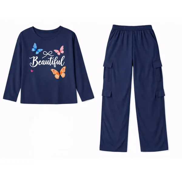 Fasense_Women's_Navy_Blue_Tencel_"Beautiful"_Printed_Night_Suit_-_Oversized_Full_Sleeve_Top_And_Cargo_Pyjama_Set_-_Soft_Premium_Loungewear