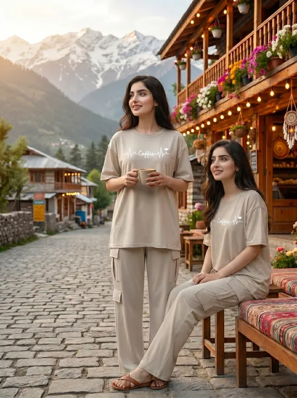 Fasense_Women's_"Get_Lost_In_Nature"_Tencel_Modal_Lycra_Oversized_Tshirt_and_Cargo_Set_-_Adventure_Vibe_Night_Suit