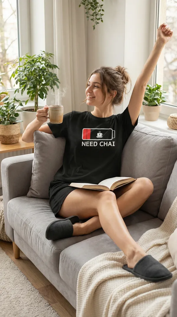 Fasense_Women's_Ultra-Soft_Tencel_Modal_Night_Suit_-_"Need_Chai"_Battery_Print_Top_and_Shorts_Set_with_Side_Pockets