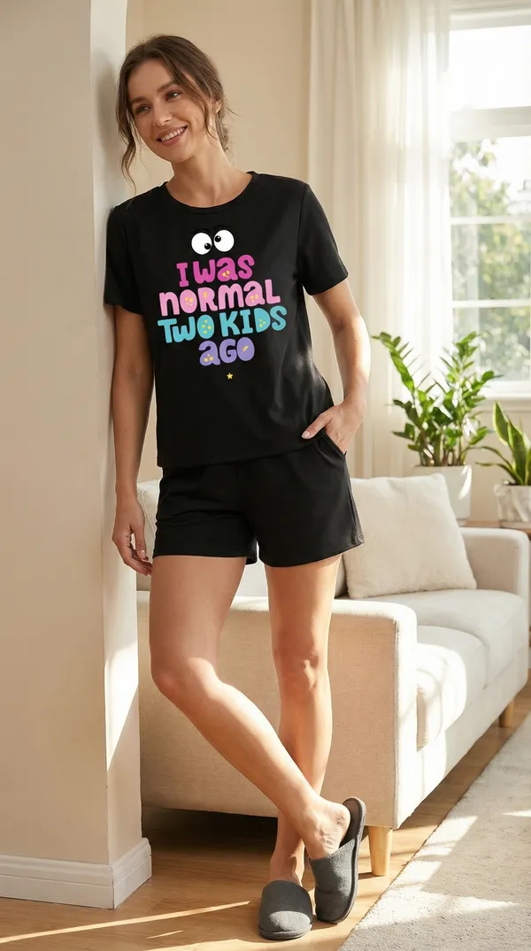 Fasense_Women's_Ultra-Soft_Tencel_Modal_Night_Suit_-_"I_Was_Normal_Two_Kids_Ago"_Funny_Top_and_Shorts_Set_with_Side_Pockets