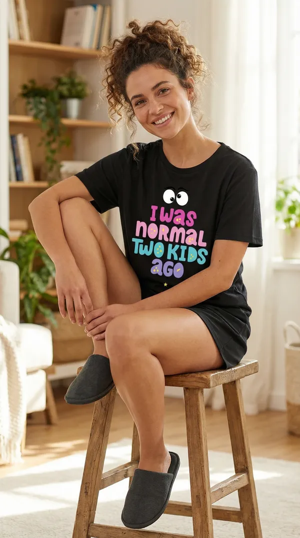 Fasense_Women's_Ultra-Soft_Tencel_Modal_Night_Suit_-_"I_Was_Normal_Two_Kids_Ago"_Funny_Top_and_Shorts_Set_with_Side_Pockets