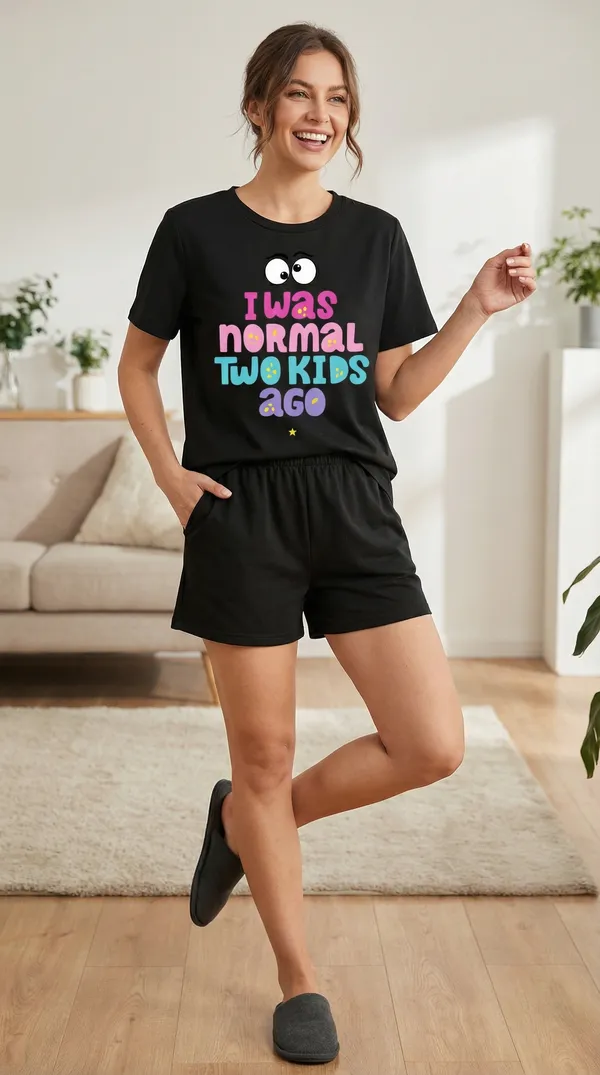 Fasense_Women's_Ultra-Soft_Tencel_Modal_Night_Suit_-_"I_Was_Normal_Two_Kids_Ago"_Funny_Top_and_Shorts_Set_with_Side_Pockets