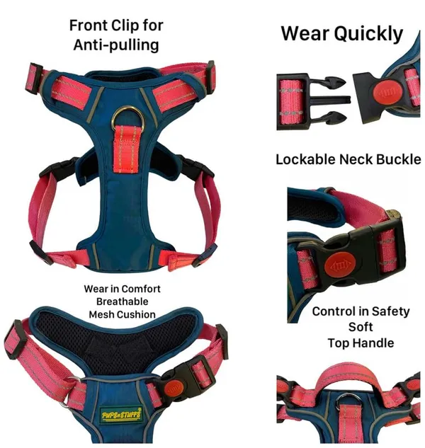 Airforce_Blue_Nylon_Night_Reflective_Large_Dog_Harness_With_3_Buckles_For_Safe_&_Comfortable_Walks