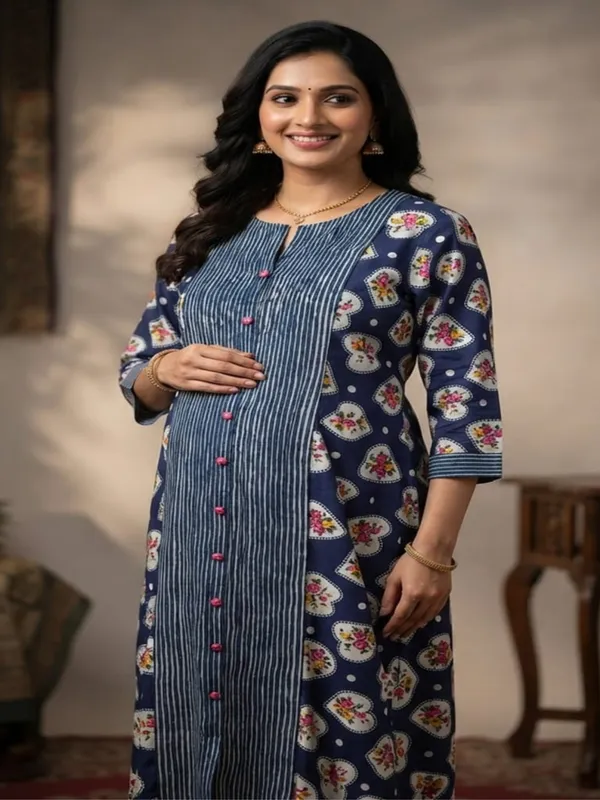 Indigo_Floral_Heart_Print_Maternity_Kurta