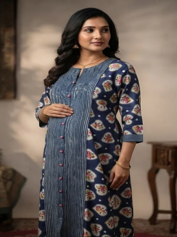 Indigo_Floral_Heart_Print_Maternity_Kurta