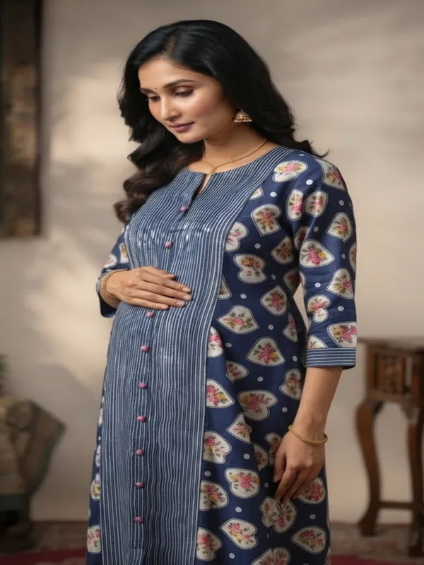 Indigo_Floral_Heart_Print_Maternity_Kurta