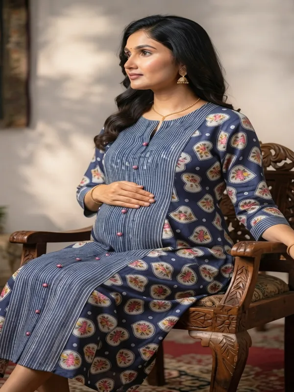 Indigo_Floral_Heart_Print_Maternity_Kurta