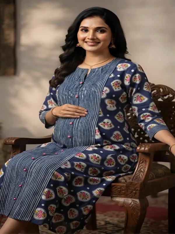 Indigo_Floral_Heart_Print_Maternity_Kurta