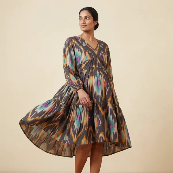 Amaya_Ikat_Print_Tiered_Maternity_Dress