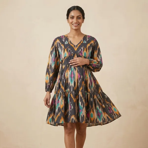 Amaya_Ikat_Print_Tiered_Maternity_Dress