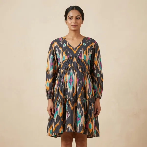 Amaya_Ikat_Print_Tiered_Maternity_Dress