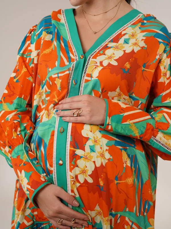Sunset_Orange_&_Ocean_Teal_&_Crisp_White_Tropicana_Maternity_Shirt_Dress