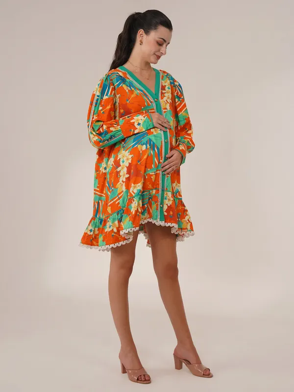 Sunset_Orange_&_Ocean_Teal_&_Crisp_White_Tropicana_Maternity_Shirt_Dress