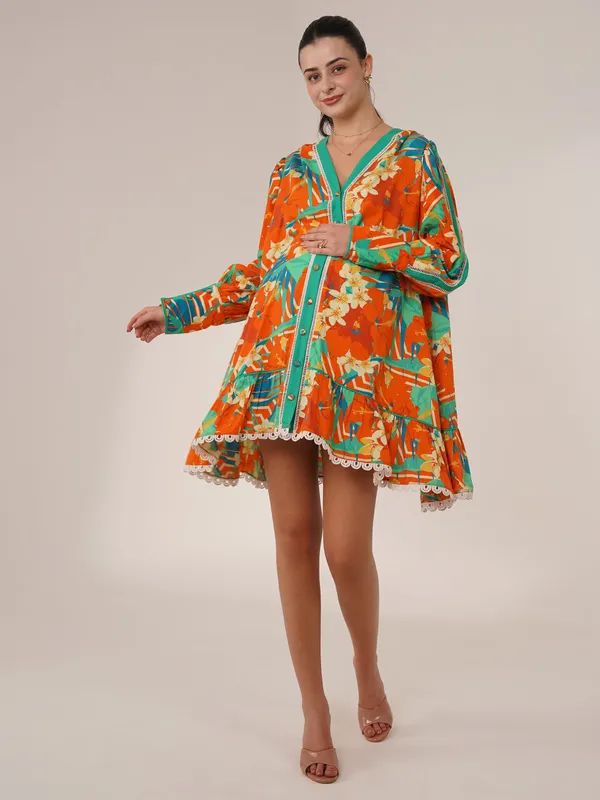 Sunset_Orange_&_Ocean_Teal_&_Crisp_White_Tropicana_Maternity_Shirt_Dress