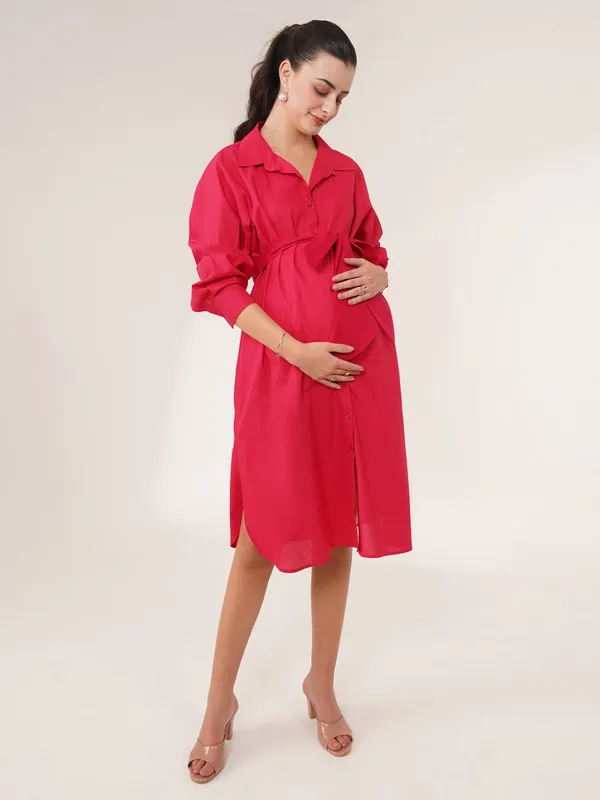 Red_Power_Shirt_Maternity_Dress