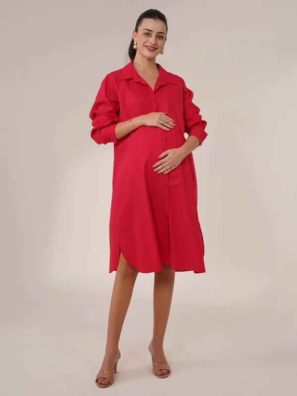Red_Power_Shirt_Maternity_Dress