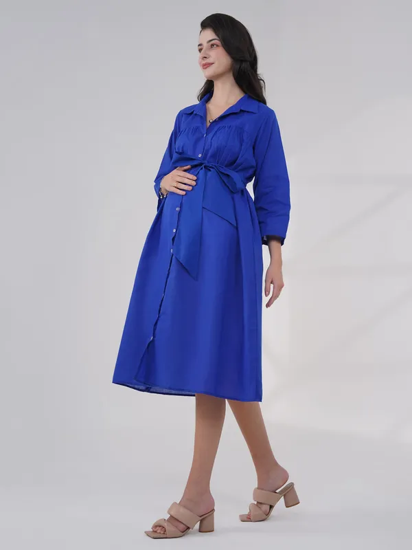 Deep_Blue_Gathered_Maternity_Shirt_Dress