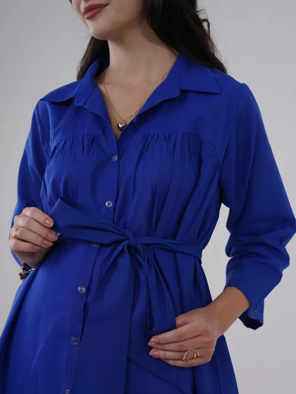 Deep_Blue_Gathered_Maternity_Shirt_Dress