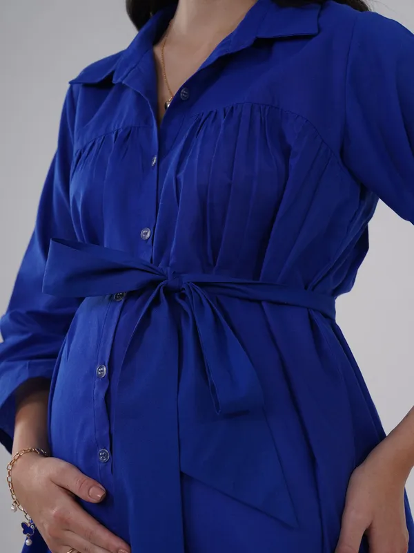 Deep_Blue_Gathered_Maternity_Shirt_Dress