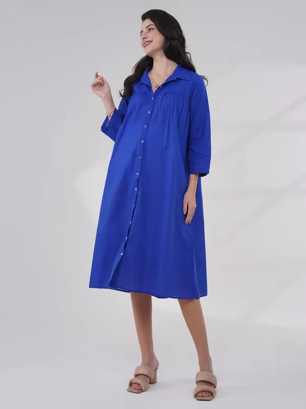 Deep_Blue_Gathered_Maternity_Shirt_Dress