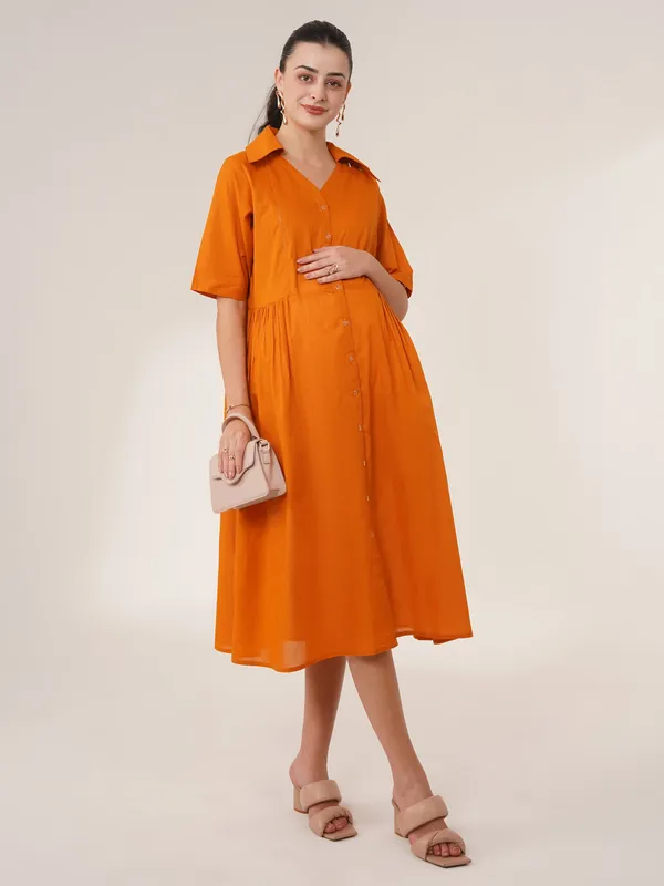 Marigold_&_Orange_Sunset_Glow_Maternity_Shirt_Dress
