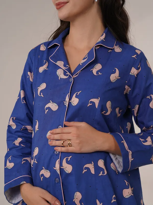 Deep_Blue_&_Whale_Print_Ocean_Whales_Maternity_Night_Suit