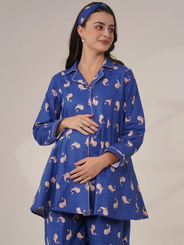 Deep_Blue_&_Whale_Print_Ocean_Whales_Maternity_Night_Suit