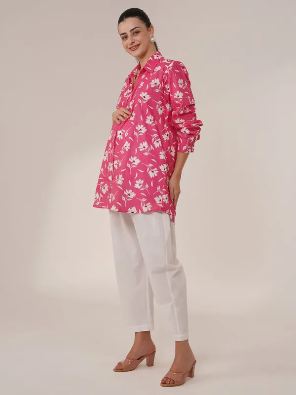 Pink_&_White_Blossom_Floral_Maternity_Shirt_&_Pant_Set