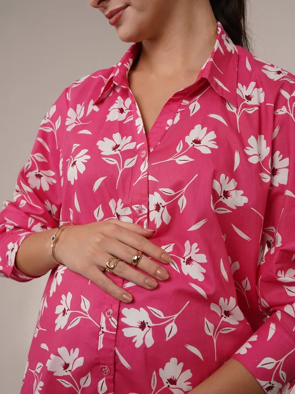 Pink_&_White_Blossom_Floral_Maternity_Shirt_&_Pant_Set