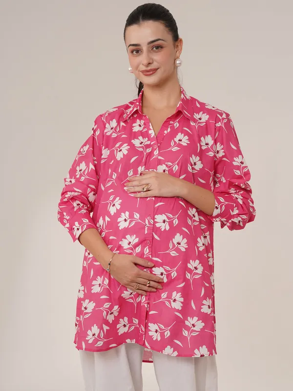 Pink_&_White_Blossom_Floral_Maternity_Shirt_&_Pant_Set