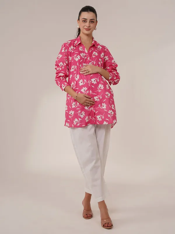Pink_&_White_Blossom_Floral_Maternity_Shirt_&_Pant_Set