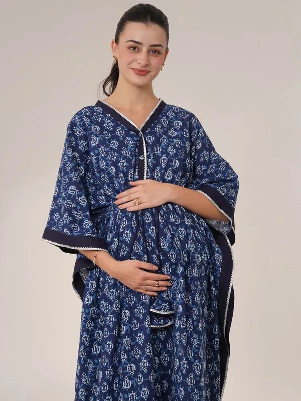 Indigo_Block_Print_Maternity_Kaftan_Dress