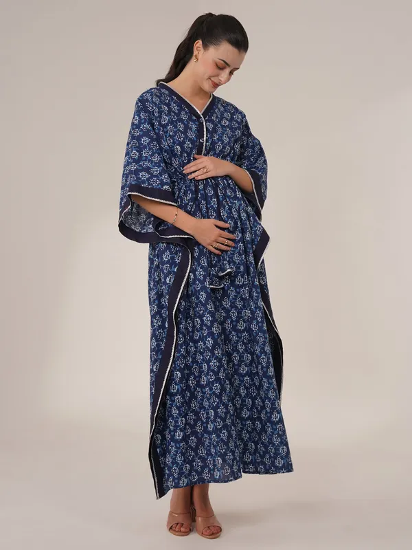 Indigo_Block_Print_Maternity_Kaftan_Dress