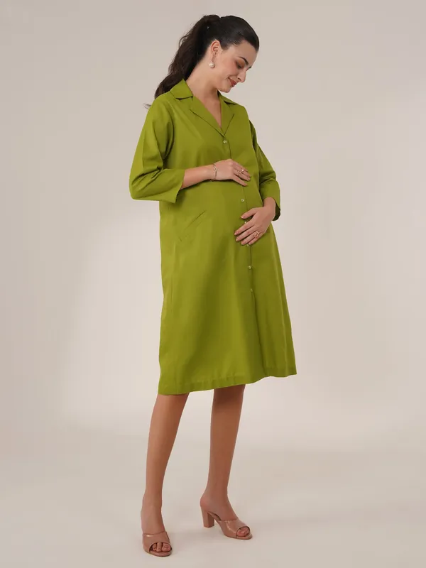 Olive_Green_Button-Down_Maternity_Shirt_Dress