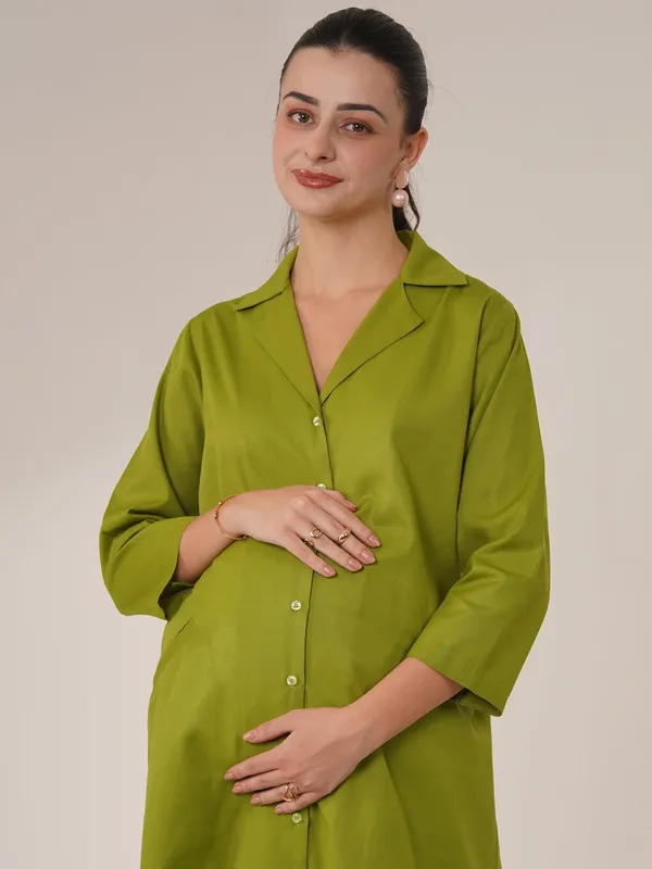 Olive_Green_Button-Down_Maternity_Shirt_Dress