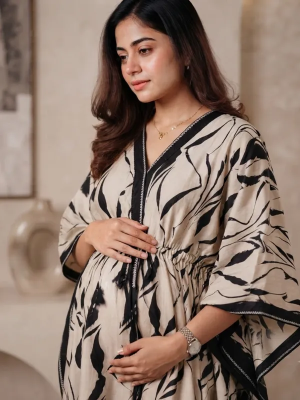 Sandstone_Botanical_Maternity_Kaftan_Dress