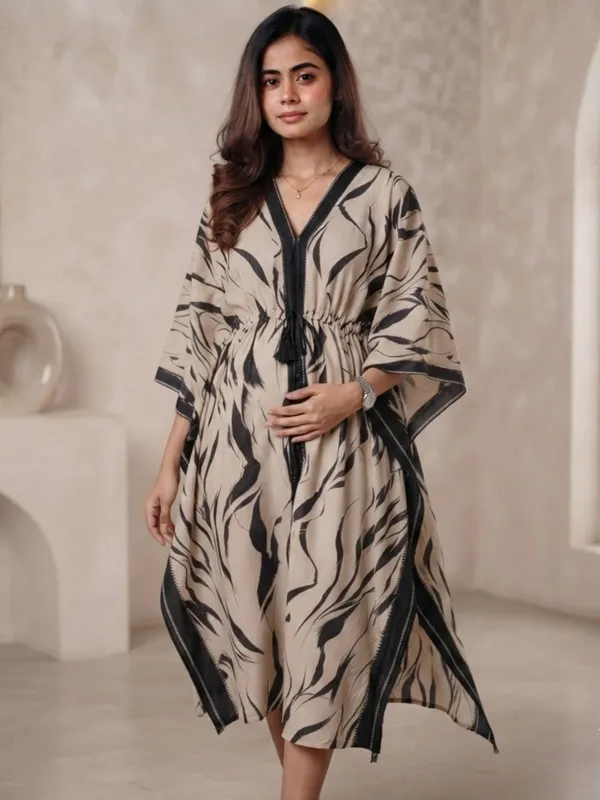 Sandstone_Botanical_Maternity_Kaftan_Dress
