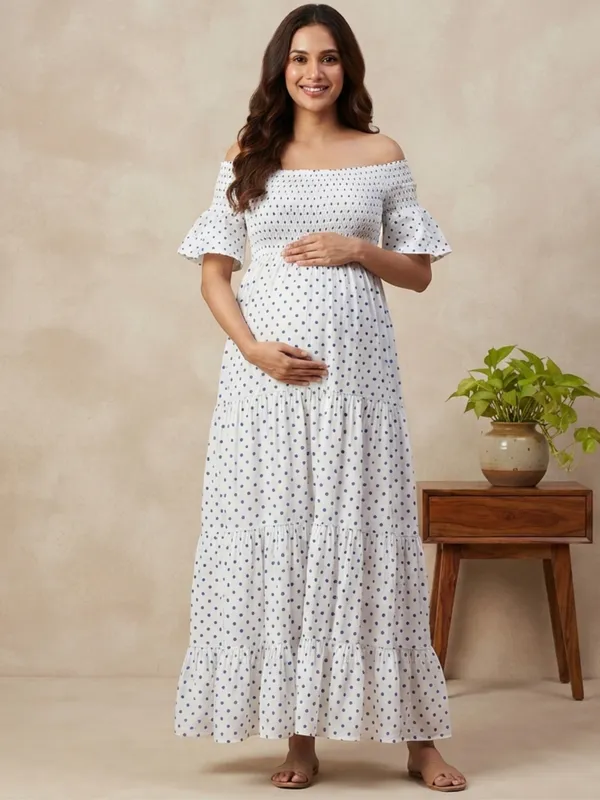 Off-Shoulder_Polka_Dot_Maternity_Maxi_Dress
