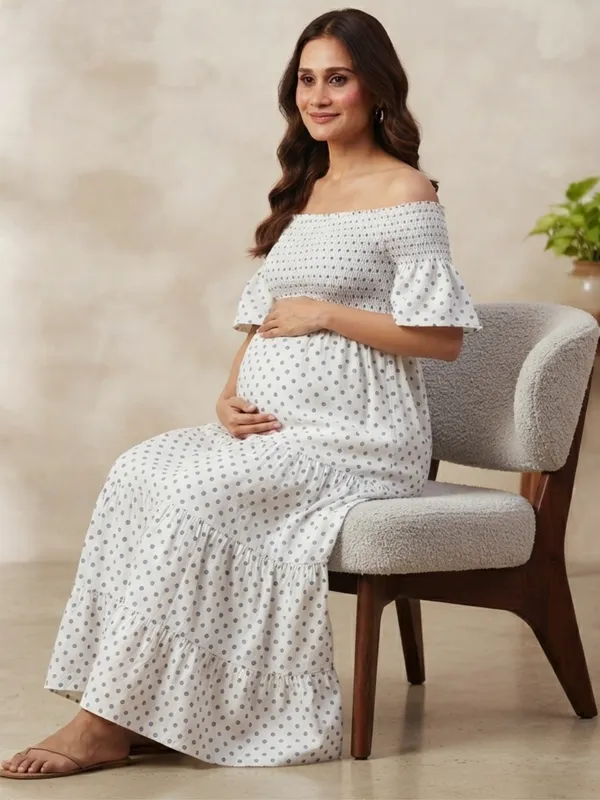 Off-Shoulder_Polka_Dot_Maternity_Maxi_Dress