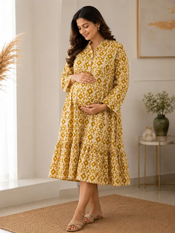 Ikat_Print_Maternity_Midi_Dress