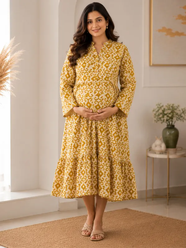 Ikat_Print_Maternity_Midi_Dress