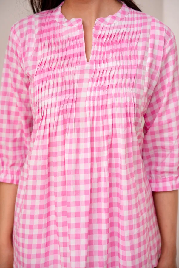 ANNA_MONNA_Women_Checked_Mandarin_Collar_Cotton_Top