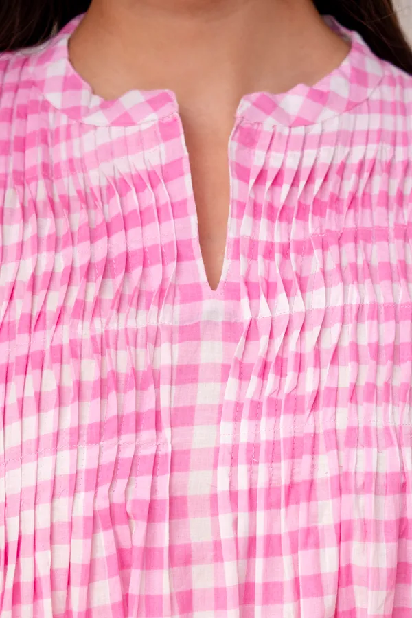 ANNA_MONNA_Women_Checked_Mandarin_Collar_Cotton_Top